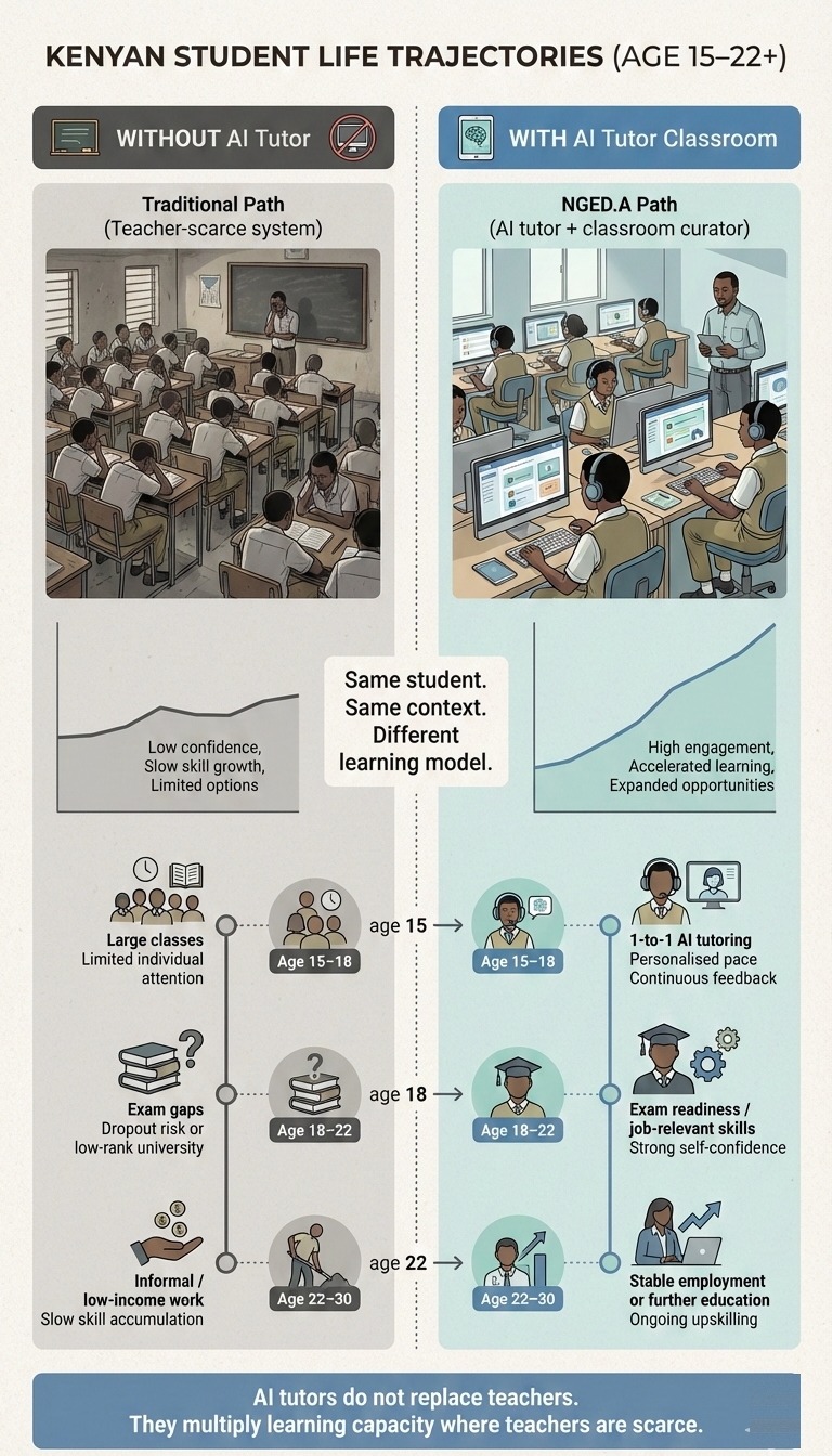 Kenyan Student Life Trajectories — Without vs With AI Tutor Classroom